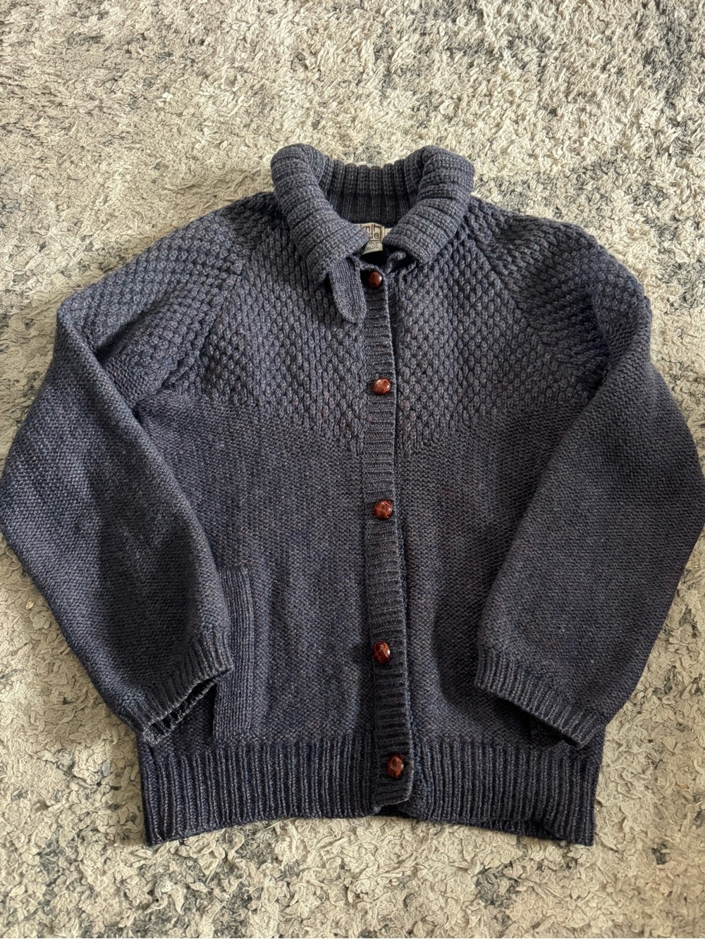 100 percent wool Women's Chunky Knit Button-Up Cardigan Sweater - Dark Charcoal